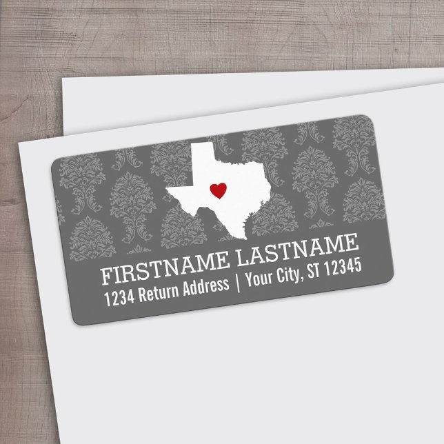 Étiquette Home State Map Art - Mariage personnalisé Texas (Custom Address Label)
