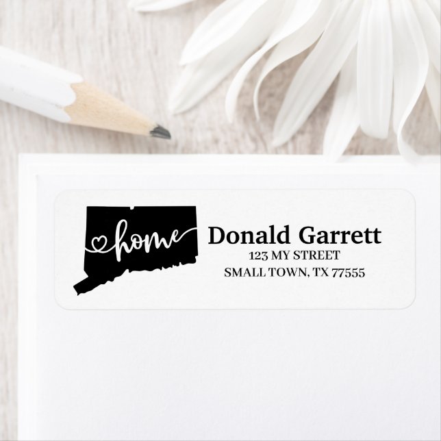 Étiquette Home State Outline Heart Connecticut Adresse (En situation)