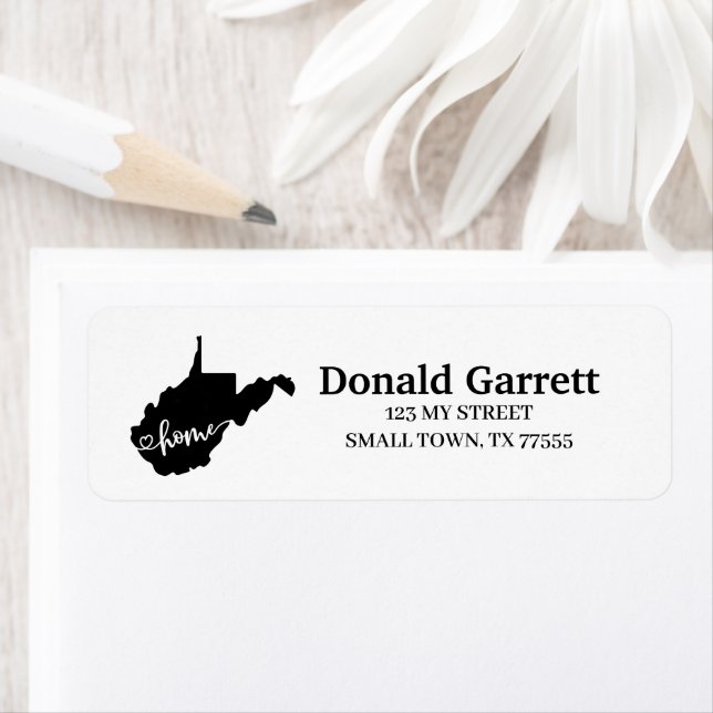 Étiquette Home State Outline Heart West Virginia Adresse (En situation)