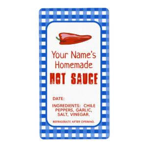 Étiquette Homemade Hot Sauce Label Chili Pepper Blue Custom