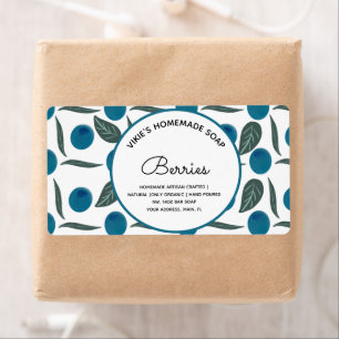 Étiquette Homemade Soap Business Blueberries Hand Drawn 