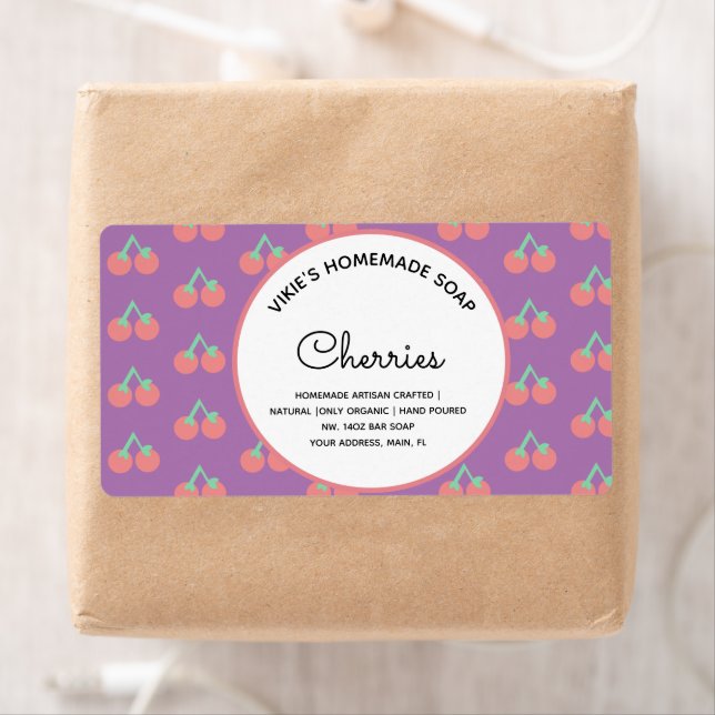 Étiquette Homemade Soap Business Cherry Label (En situation)