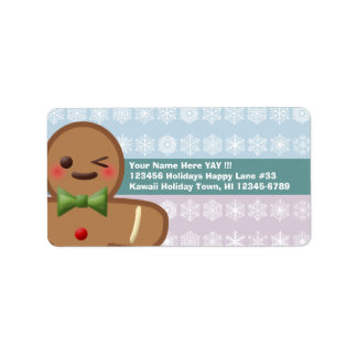 Étiquette Homme en pain d'épices Kawaii & flocons de neige