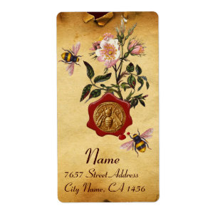 ÉTIQUETTE HONEY BEE AND WILD ROSES, BEEKEEPER RED WAX SEAL