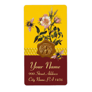 ÉTIQUETTE HONEY BEE AND WILD ROSES, BEEKEEPER WAX SEAL