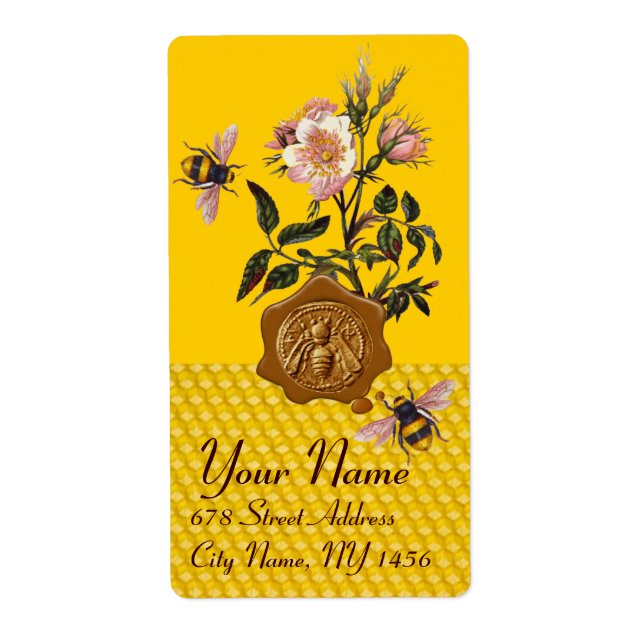 ÉTIQUETTE HONEY BEE AND WILD ROSES, BEEKEEPER WAX SEAL (Devant)