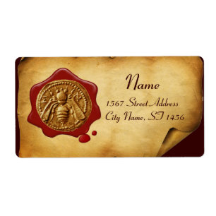 Étiquette HONEY BEE, OEUVRE ROUGE SCEAU DE CIRE, Parchemin B