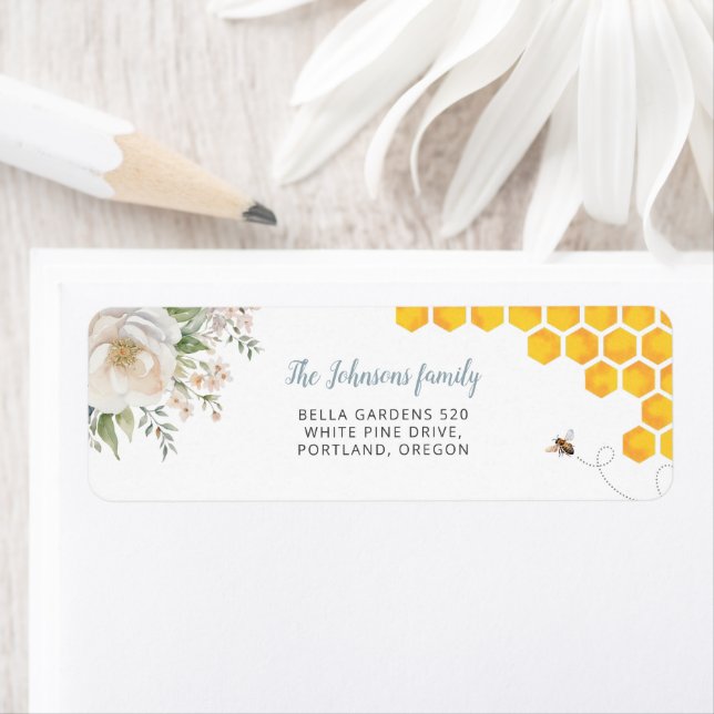 Étiquette Honey Bee Watercolor Baby shower Adresse de retour (En situation)