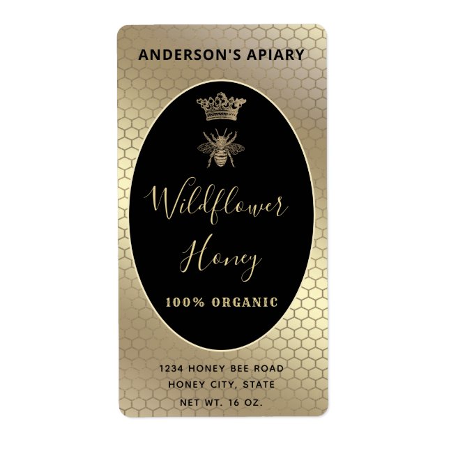 Étiquette Honey jar script moderne queen bee (Devant)
