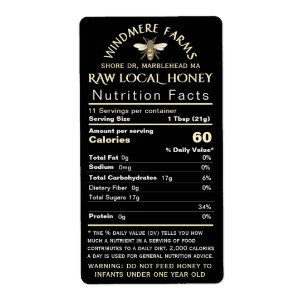 Étiquette Honey Nutrition bébé Avertissement & Bee Taille de
