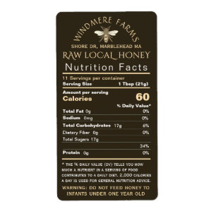 Étiquette Honey Nutrition bébé Avertissement & Bee Taille de