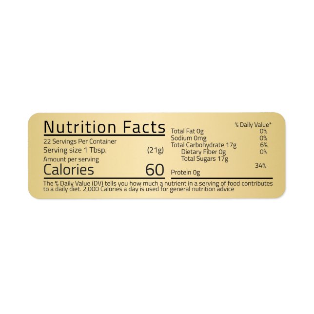 Étiquette Honey Nutrition Facts Gold Return Adresse Label (Devant)