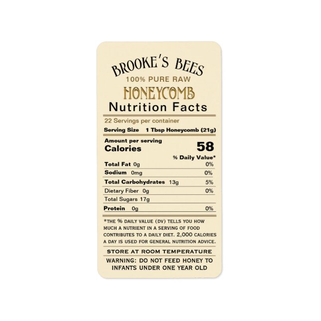 Étiquette Honeypeb Nutrition facts - Info sur le nourrisson  (Devant)