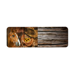 Étiquette Horse Cowboy Casquette Lasso Sunflower Rustic Barq