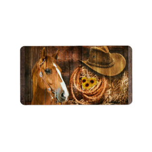 Étiquette Horse Cowboy Casquette Lasso Sunflower Rustic Barq