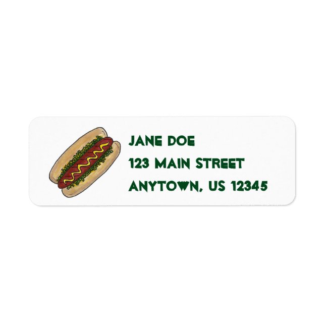 Étiquette Hot Dog Hotdog w/ Relish on Bun Address Labels (Devant)