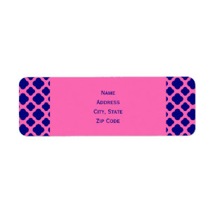 Étiquette Hot Pink and Navy Blue Quatrefoil Pattern