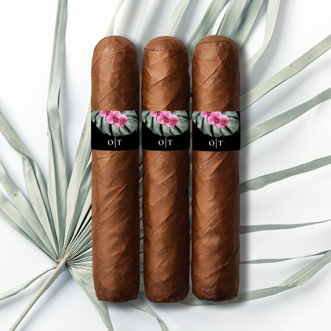 Étiquette Hot Pink Orchids Tropical Wedding Cigar Band (A great wedding favor idea!)