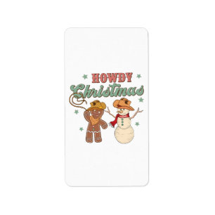 Étiquette Howdy Christmas Cowboy Snowman Western Funny