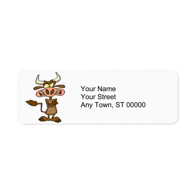 Étiquette humoriste ridicule dessin de vache en colère (Devant)
