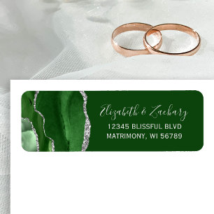 Étiquette Hunter Green Silver Agate Mariage Adresse de retou