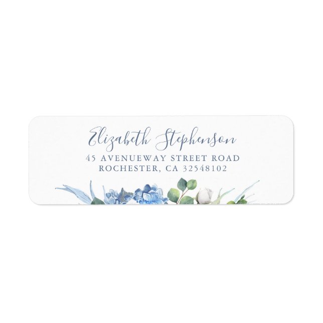 Étiquette Hydrangée et Fleurs blanches Verdure Dusty Blue (Devant)