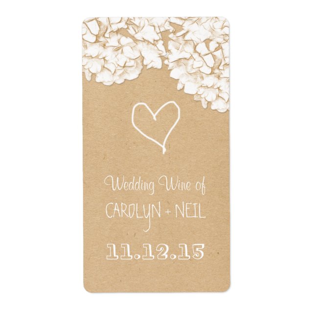 Étiquette Hydrangée Rustique Vin Mariage Floral (Devant)
