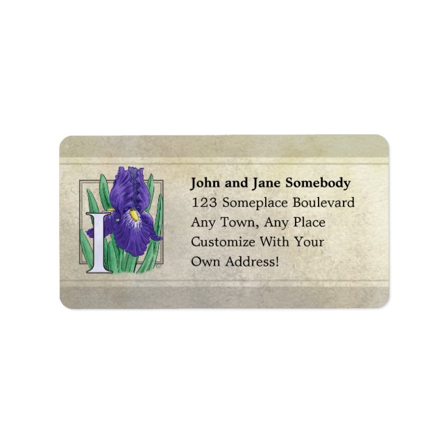 Étiquette I pour Iris Flower Monogram (Devant)