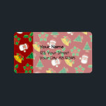 Étiquette Icônes de Noël Motif<br><div class="desc">Ensemble d'icônes de noël. Tête de Santas,  arbre de Noël,  cloches,  sainte de Noël,  poinsettia. Couleur arrière - plan personnalisée. Motif sans couture. Champ de texte personnalisé pour le nom et l'adresse.</div>