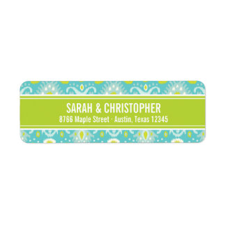 Étiquette Ikat Abstrait turquoise et verte