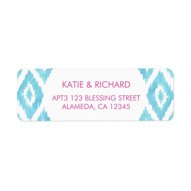 Étiquette Ikat bleu turquoise (Devant)