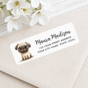 Étiquette Illustration aquarelle d'un chien pug adresse de r
