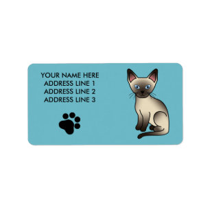 Étiquette Illustration de chat de race Siamois à points Choc
