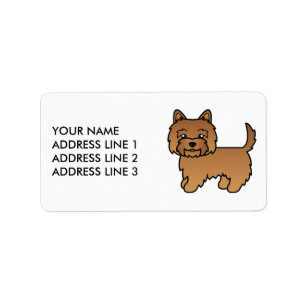Étiquette Illustration de chien Terrier Cairn rouge avec tex