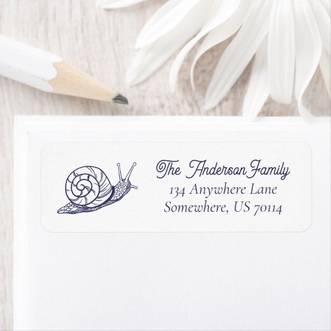 Étiquette Illustration de l'escargot Vintage bleu marine per (En situation)