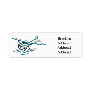 Étiquette Illustration d'hydravion bleu blanc