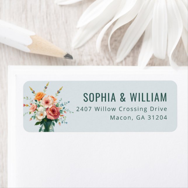 Étiquette Illustration florale bleue sereine (En situation)