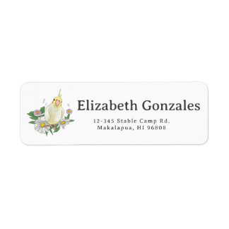 Étiquette Illustration florale de cockatiel mignon
