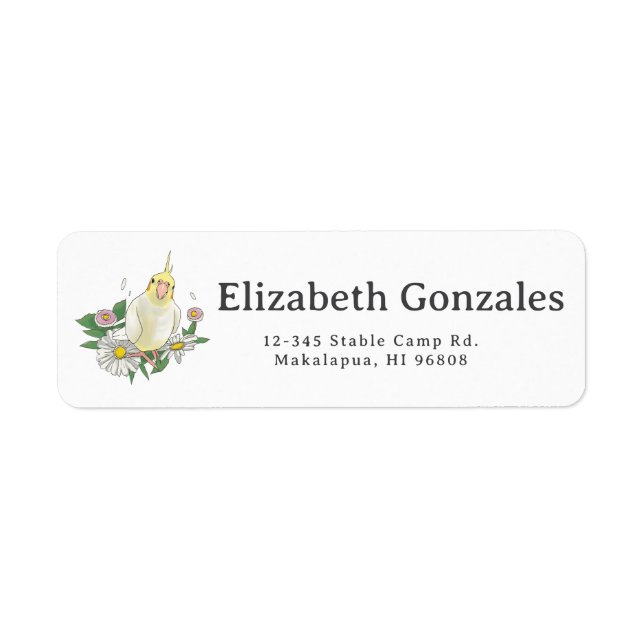 Étiquette Illustration florale de cockatiel mignon (Devant)