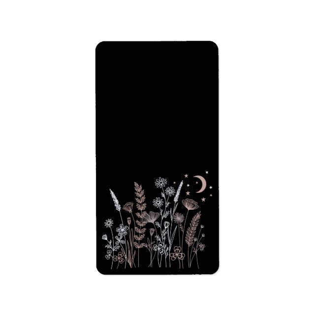 Étiquette Illustration florale de nuit bohème – Lune, Étoile (Devant)