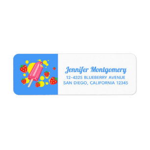 Étiquette Illustration Fun Pink Popsicle and Strawberries