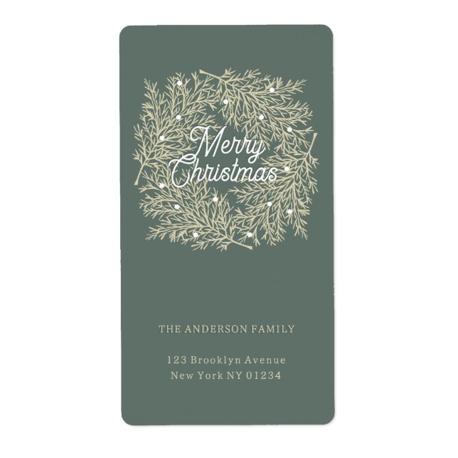 Étiquette ilustración hojas abeto corona de Navidad verde (Devant)