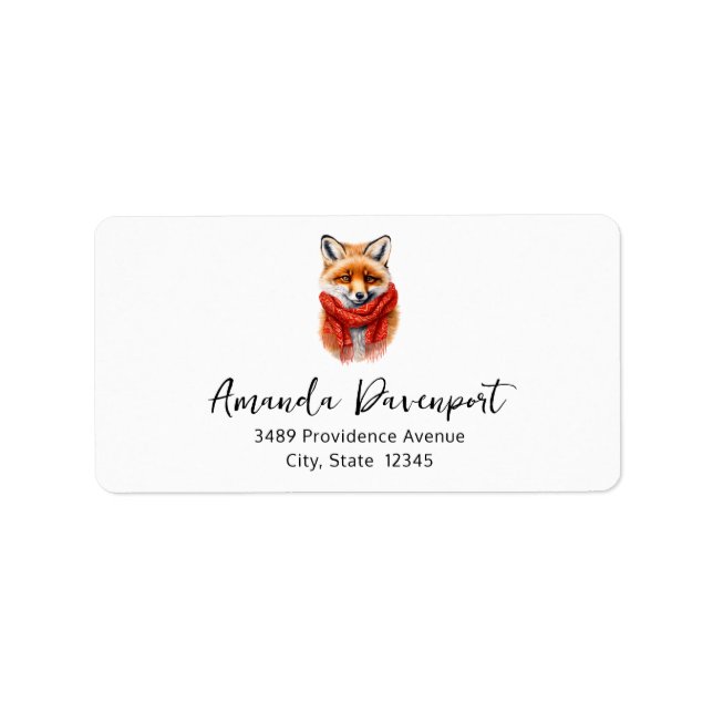 Étiquette Image d'un renard mignon avec une écharpe rouge au (Devant)