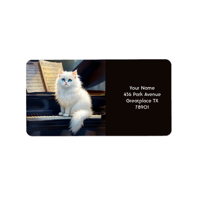 Étiquette Imaginaire Belle Ragdoll Chat Sur Piano (Devant)