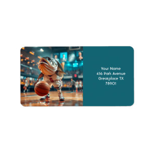 Étiquette Imaginaire Cute Fish Jouer Basketball