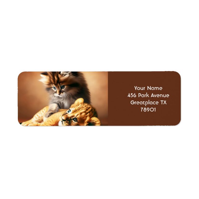 Étiquette Imaginaire Cute Kitten Jouer Avec Tigre (Devant)