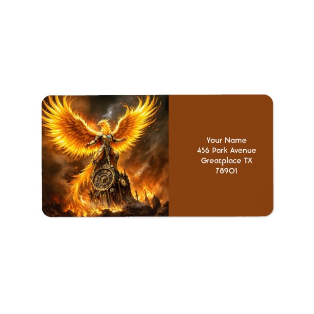 Étiquette Imaginaire Cute Steampunk Flames Phoenix (Devant)