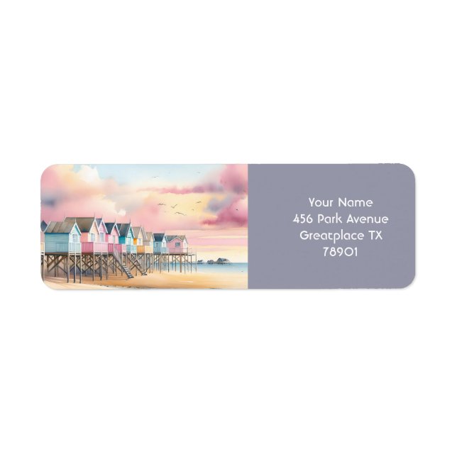 Étiquette Imaginaire Cute Watercolor Beach Huts (Devant)