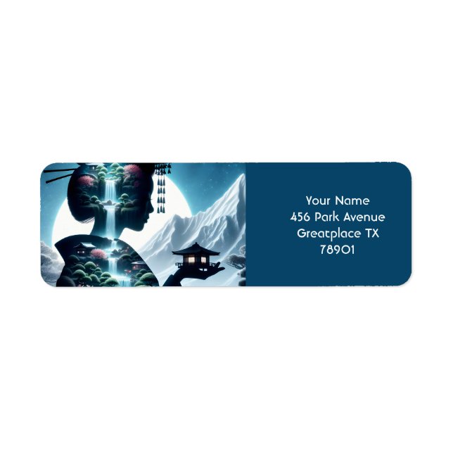 Étiquette Imaginaire jolie Japonaise paysage fille japonaise (Devant)