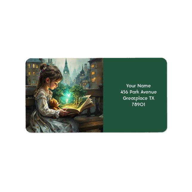 Étiquette Imaginaire mignonne jeune fille lecture (Devant)